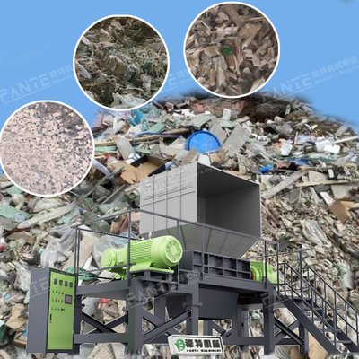 Industrial Double Rotor Shredding System for Municipal Solid Waste Industrial Waste Wood Plastic Composite Materials